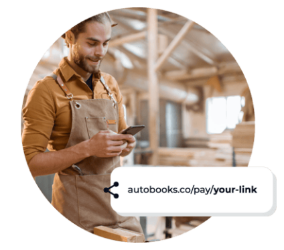 Man on cell phone with Autobooks pay link